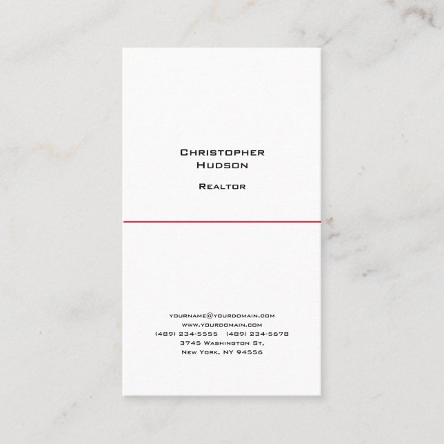 Professional Black White Simple Plain Real Estate Business Card (Front)