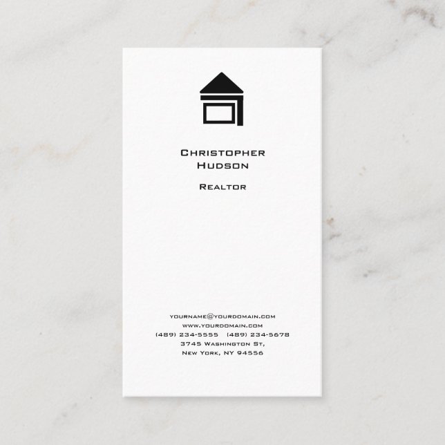Professional Black White Simple Plain Realtor Business Card (Front)
