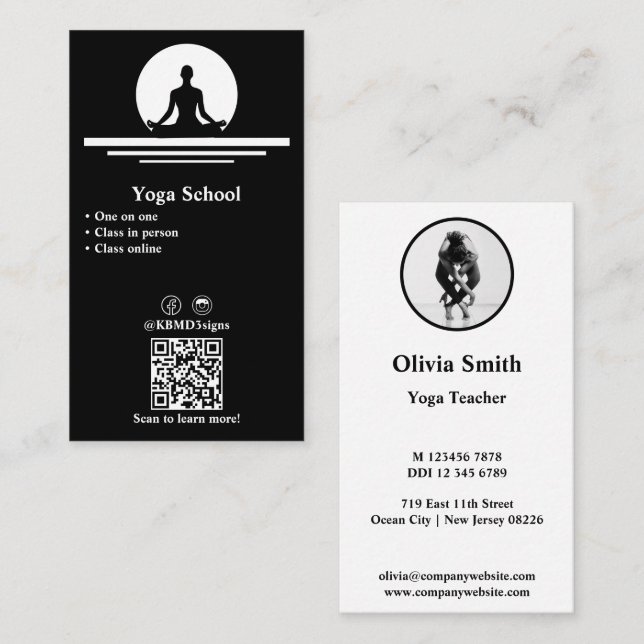 Professional Black & White Yoga Business Card (Front/Back)
