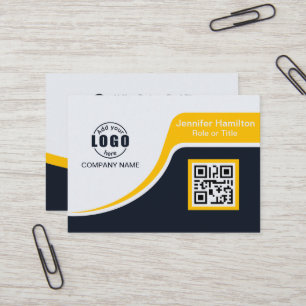 Professional Black Yellow add your Logo QR Code Bu Business Card