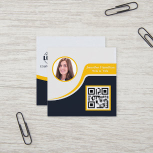 Professional Black Yellow add your Logo QR Code Square Business Card
