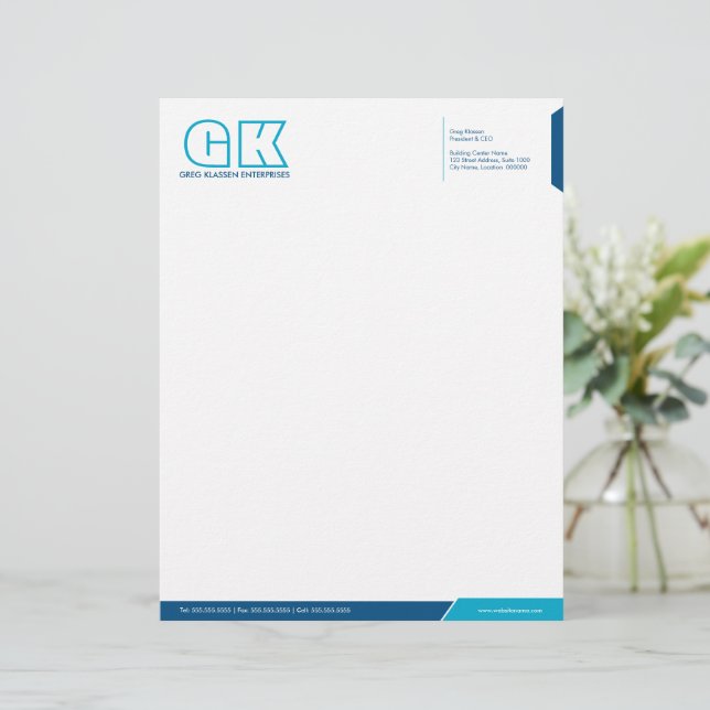 Professional Blue and Teal Letterhead (Standing Front)