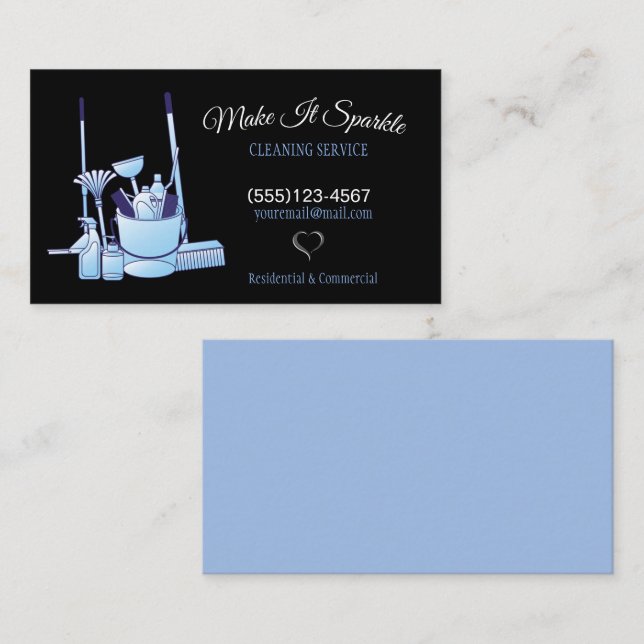 Professional Blue & Black Cleaning Supplies  Business Card (Front/Back)