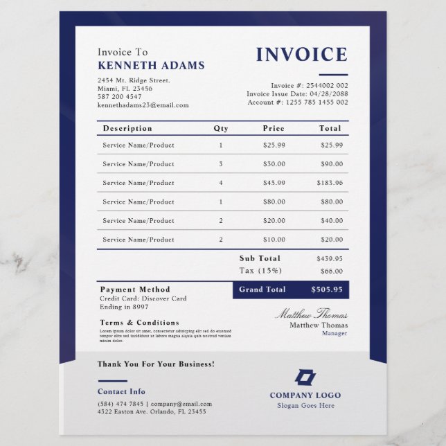 Professional Blue Business Invoice Sales Form Flyer (Front)