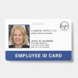 Professional Blue Company Logo Employee Photo ID Badge<br><div class="desc">Corporate photo ID badge in a horizontal layout. This simple yet professional design features "Employee ID Card" in white over a blue border on the bottom and may be changed to your business name, title or any other text you wish. The template is personalized with your logo, company name, tagline,...</div>