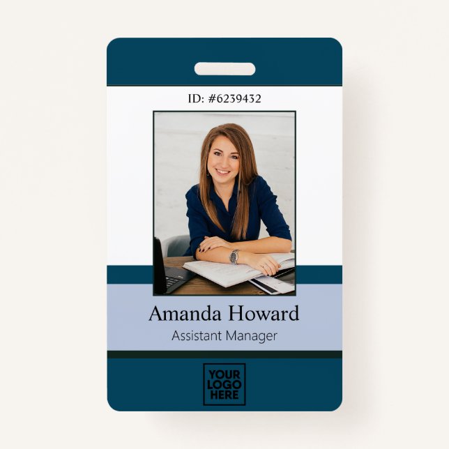 Professional Blue Custom Employee Photo ID Company Badge (Front)