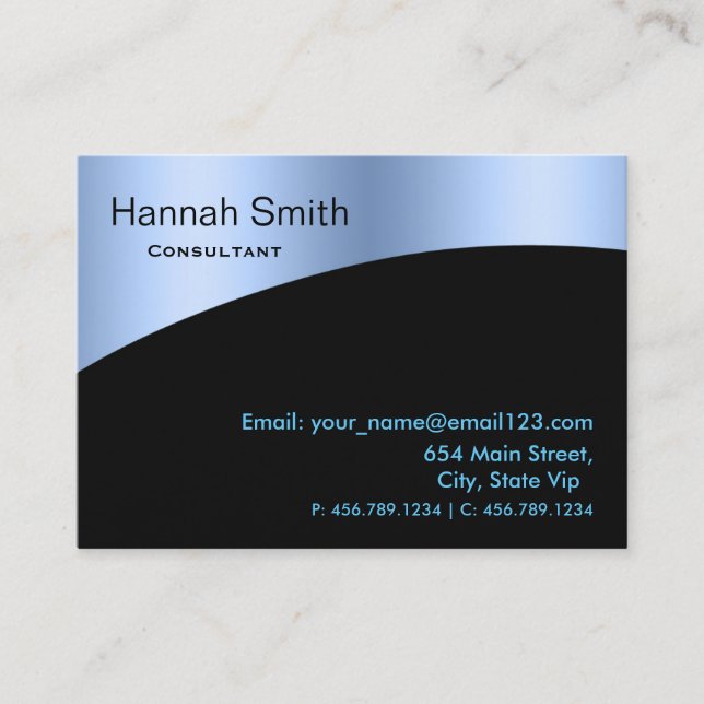 Professional Blue Metal Elegant Modern Black Business Card (Front)
