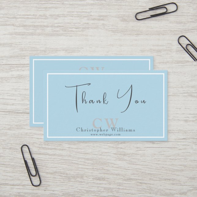 Professional Blue Minimalist Thank You Card (Front/Back In Situ)