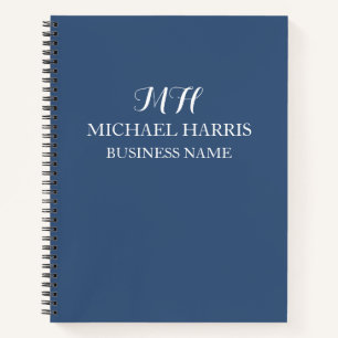 Professional Blue Monogram Initial Business Notebook