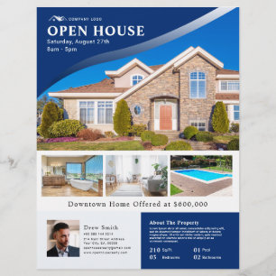 Professional Blue Open House Real Estate Flyer