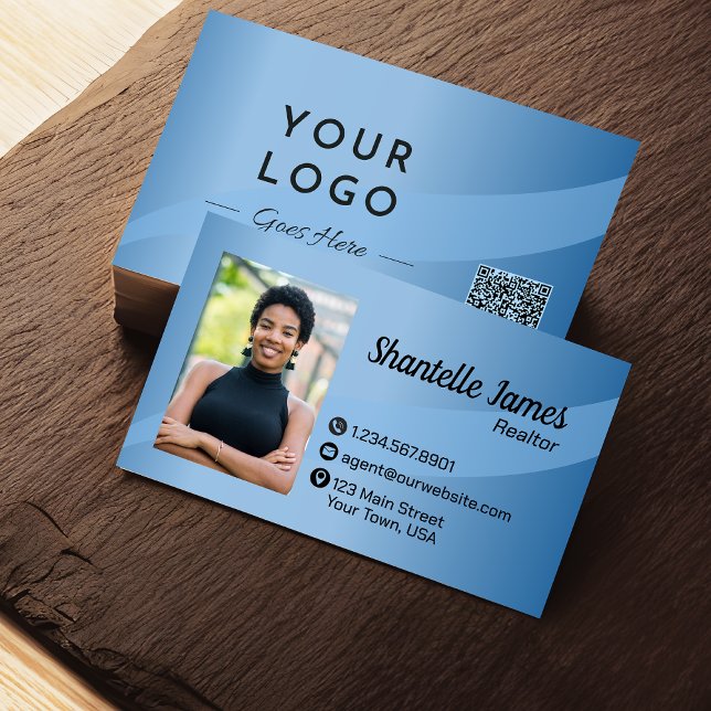 Professional Blue Photo QR Code Modern Business Card (Creator Uploaded)