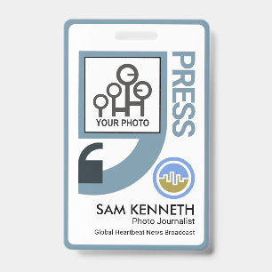 Professional Blue Quotation Marks Press Reporter Badge