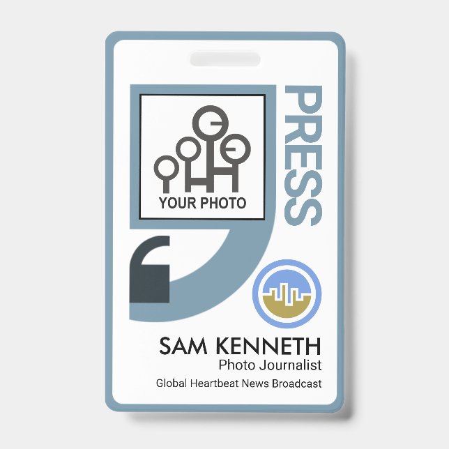 Professional Blue Quotation Marks Press Reporter Badge (Front)