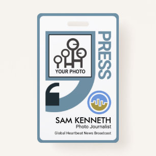 Professional Blue Quotation Marks Press Reporter Badge