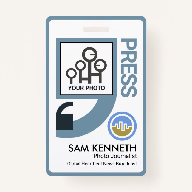 Professional Blue Quotation Marks Press Reporter Badge (Front)