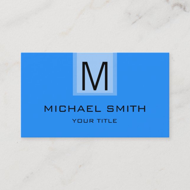 Professional Blue Solid Colour Monogram Business Card (Front)
