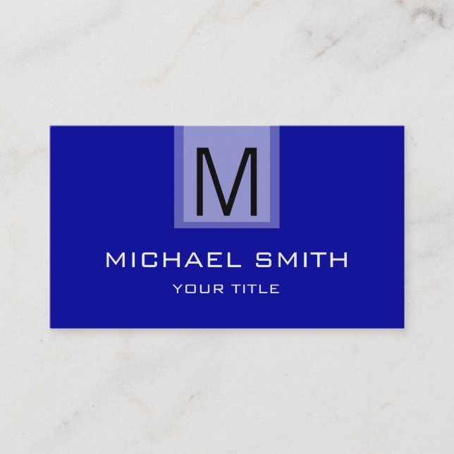 Professional Blue Solid Colour Monogram Business Card (Front)