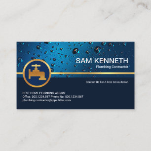 Professional Blue Water Drop Gold Faucet Business Card
