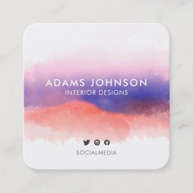 Professional Blue Watercolor Abstract Social Media Square Business Card (Front)