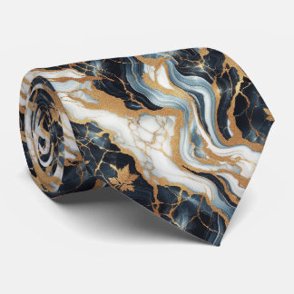 Professional Blue, White and Gold Marble Tie