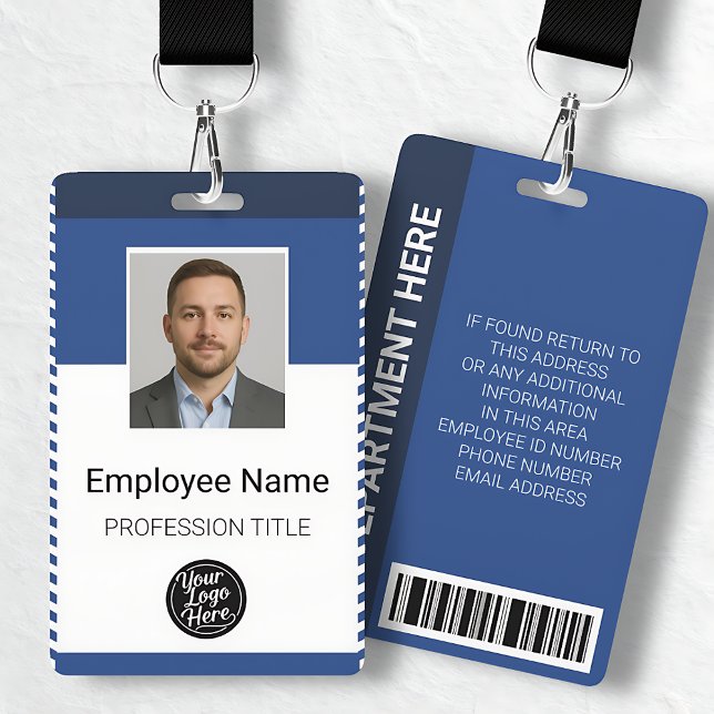 Professional Blue White Stripe Employee Photo ID Badge (Professional Blue White Stripe Employee Photo ID Badge)