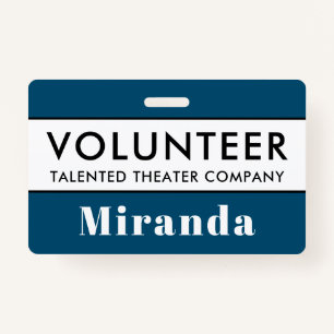 Professional Blue White Volunteer Name Badge