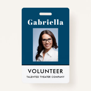Professional Blue White Volunteer Name Badge