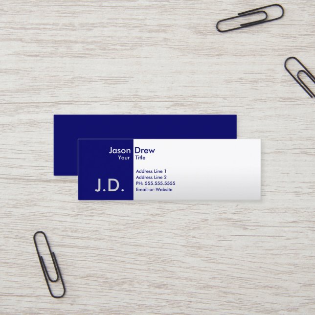professional blues monogrammed mini business card (Front/Back In Situ)