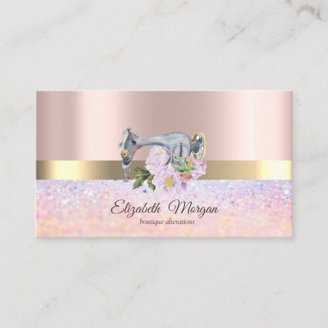 Professional Bokeh Gold Stripe,Sewing Machine Business Card (Front)