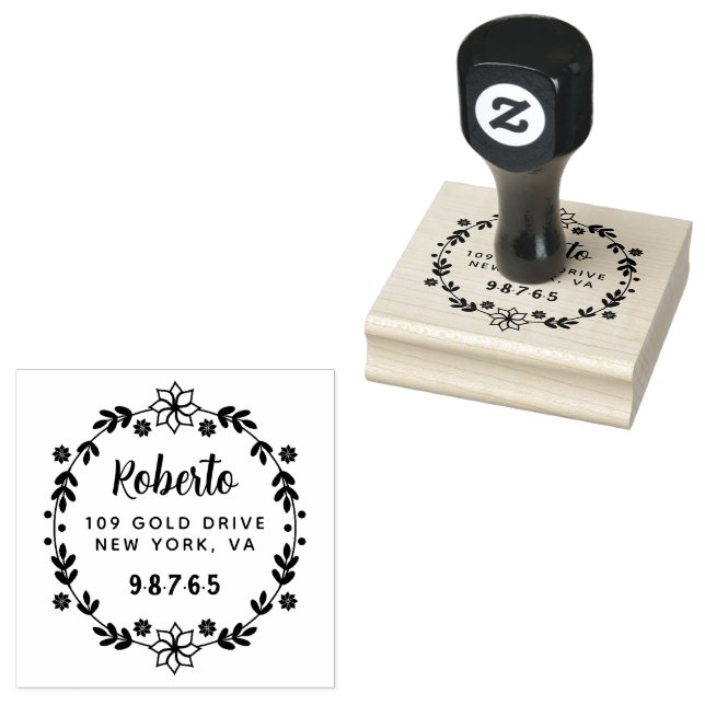 Professional   Bold Botanical Wreath Custom  Rubber Stamp (Stamped)