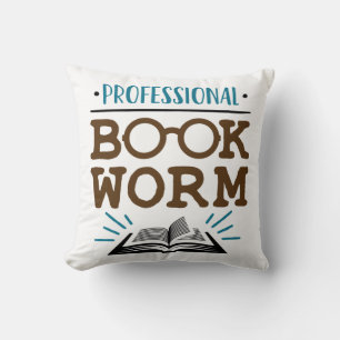 Professional Bookworm Avid Book Reader Throw Pillow