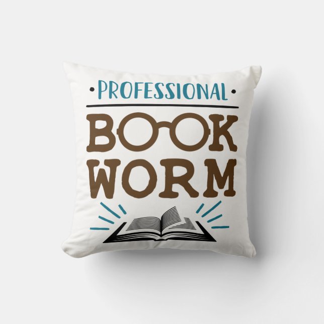 Professional Bookworm Avid Book Reader Throw Pillow (Front)