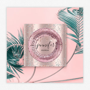 Professional Boutique Beauty Shop Rose Blush  Grey Square Business Card