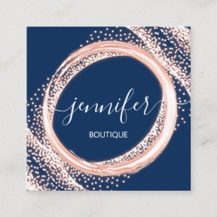 Professional Boutique Shop Beauty Rose Navy Square Business Card