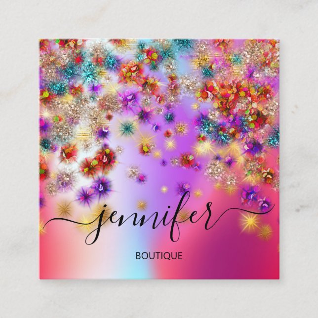 Professional Boutique Shop Event Planner Holograph Square Business Card (Front)