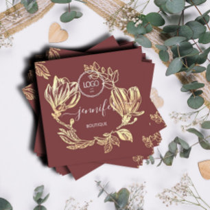 Professional Boutique Shop  Floral QR Logo Rose Square Business Card