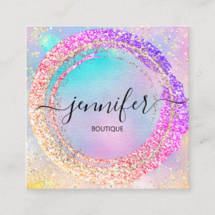 Professional Boutique Shop Glitter Glam Holograph Square Business Card