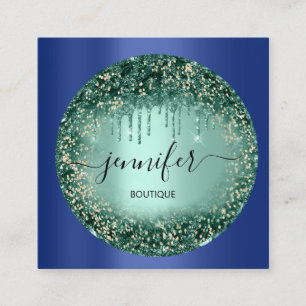 Professional Boutique Shop Glitter Green BlueNavy Square Business Card