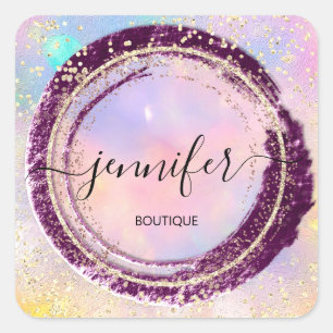 Professional Boutique Shop Glitter Holograph Gold  Square Sticker