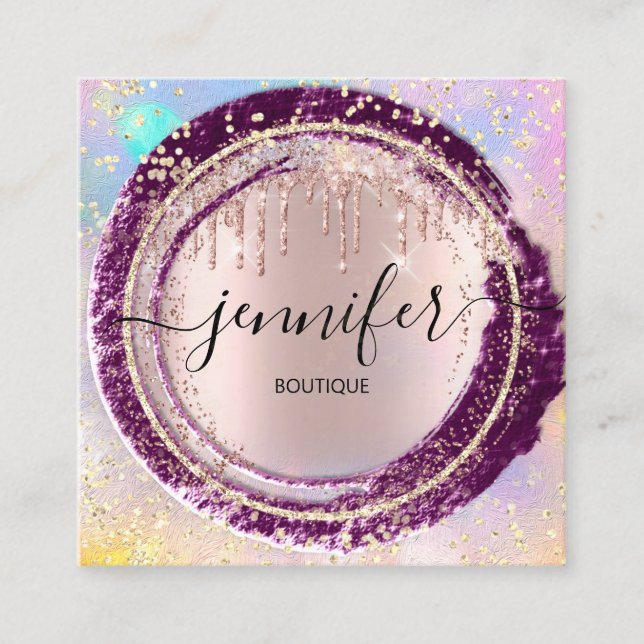 Professional Boutique Shop Glitter Pink Confetti Square Business Card (Front)
