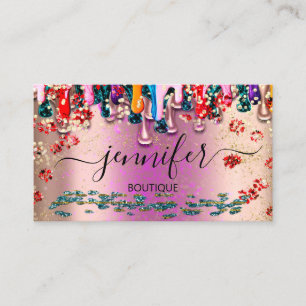 Professional Boutique Shop Glitter Pink Drips  Business Card