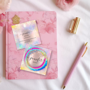 Professional Boutique Shop Glitter Pink Rainbow Square Business Card