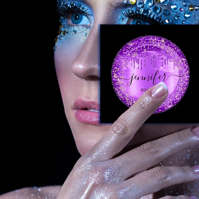 Professional Boutique Shop Glitter Purple Drips  Square Business Card (Professional Boutique Shop Glitter Purple Drips Square Business Card)