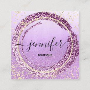 Professional Boutique Shop Glitter Purple Gold Square Business Card