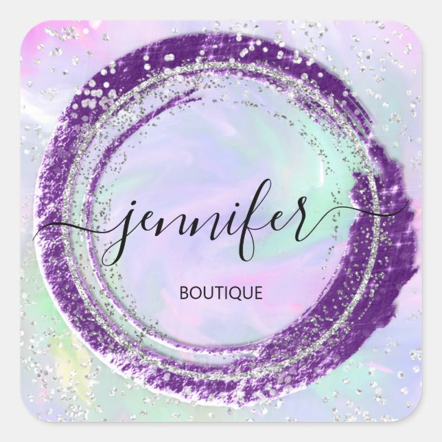 Professional Boutique Shop Glitter Purple Silver Square Sticker (Front)
