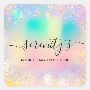 Professional Boutique Shop Gold Glitter Holograph Square Sticker