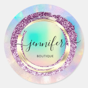 Professional Boutique Shop Name Dress Holograph Classic Round Sticker