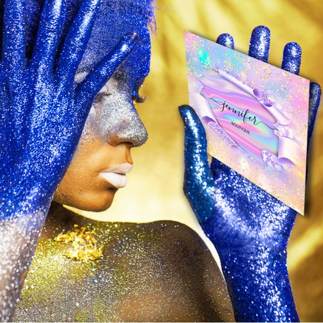 Professional Boutique Shop Name Glitter HolographB Square Business Card (Creator Uploaded)