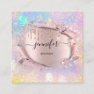 Professional Boutique Shop Rose Glitter Holograph Square Business Card