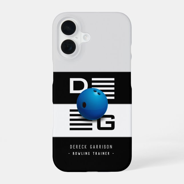 Professional Bowling Trainer | Initials Deep Blue iPhone 16 Case (Back)